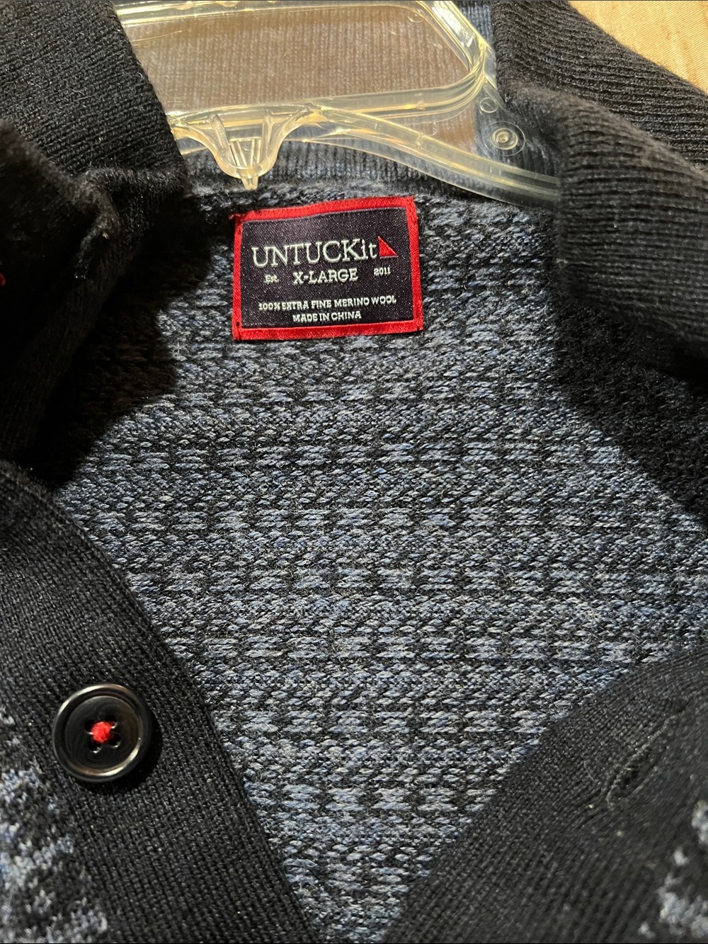 UNTUCKit Men's Navy Patterned Zip-Up Henley Sweater - Picture 3 of 3